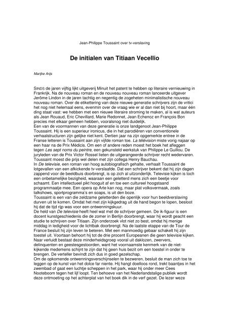 De initialen van Titiaan Vecellio - Jean-Philippe Toussaint