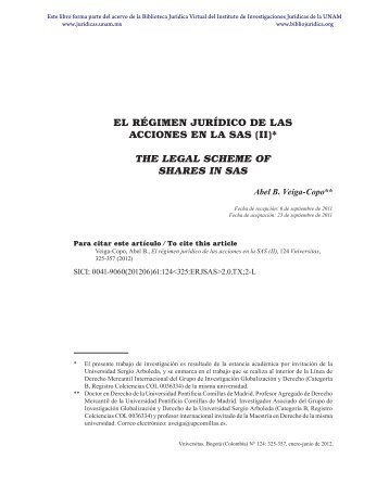 el régimen jurídico de las acciones en la sas (ii)* the legal scheme ...