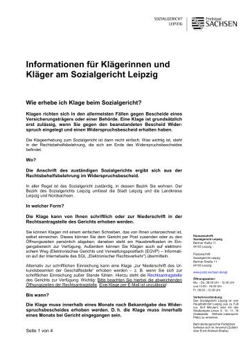 Informationen für Klägerinnen und Kläger am ... - Justiz in Sachsen