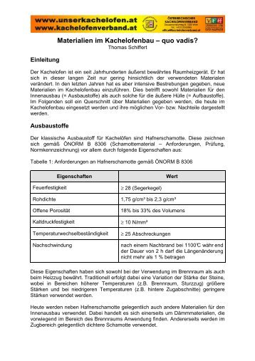 Materialien im Kachelofenbau - Österreichischer Kachelofenverband