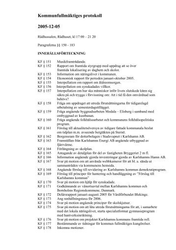 Kommunfullmäktiges protokoll 2005-12-05 - Karlshamn