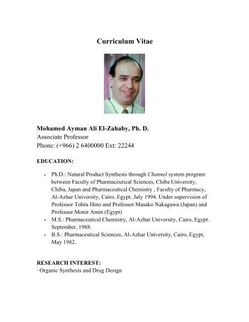 Curriculum Vitae Mohamed Ayman Ali El-Zahaby, Ph. D.