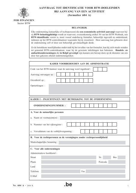 AANVRAAG TOT IDENTIFICATIE VOOR BTW  KLJ.be