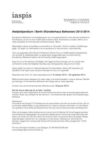 Ateljéstipendium i Berlin - Konstnärsnämnden