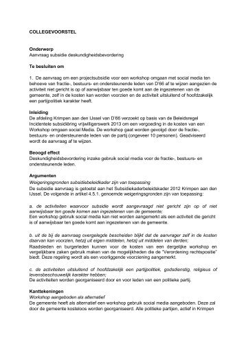 College voorstel - Gemeente Krimpen aan den IJssel