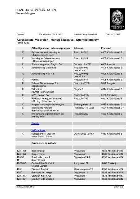 Adresseliste - Kristiansand kommune