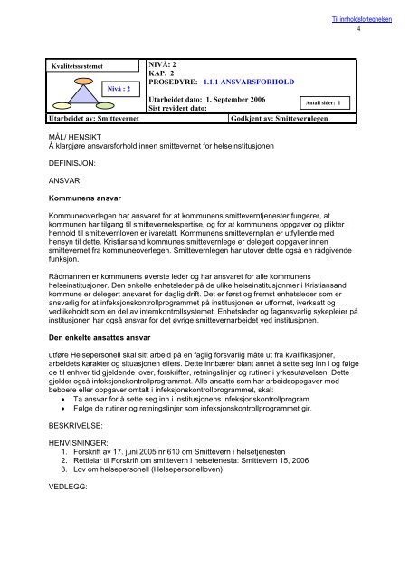 Infeksjonskontrollprogram 2011-2012 - Kristiansand kommune