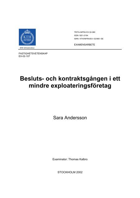 Framsida med titel och författarangivelse - Kungliga Tekniska ...