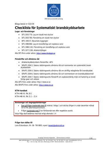 Checklista för Systematiskt brandskyddsarbete - KTH