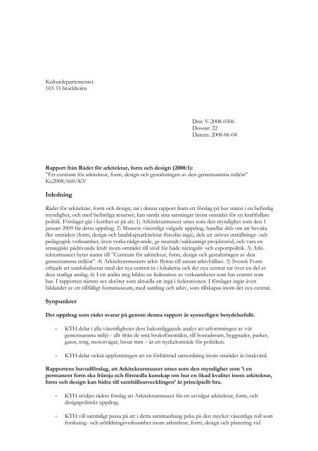 Remissvar arkitektur, form och design (pdf 104 kB) - Kungliga ...