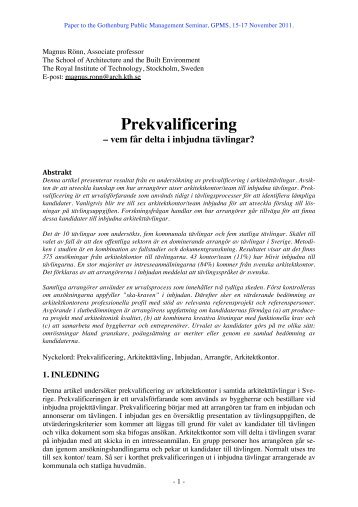 Rönn, 2011, Prekvalificering, konferenspaper (pdf 208 kB)