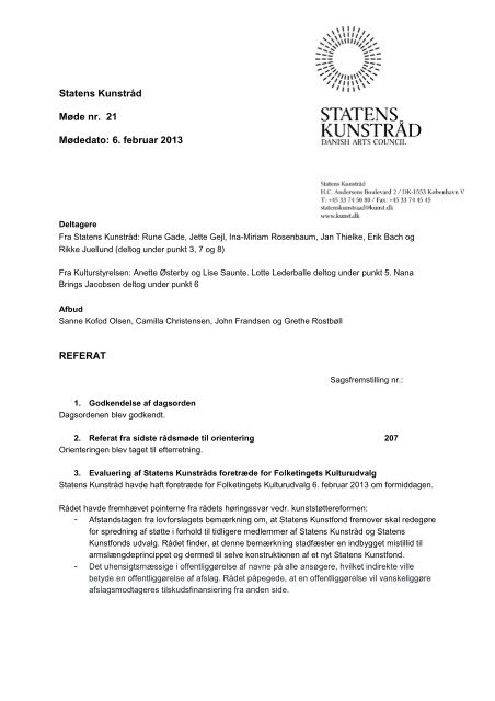 Referat af møde i Statens Kunstråd den 6. februar 2013 - Kunst.dk