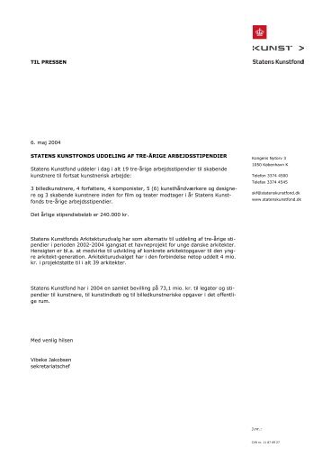 TIL PRESSEN 6. maj 2004 STATENS KUNSTFONDS ... - Kunst.dk