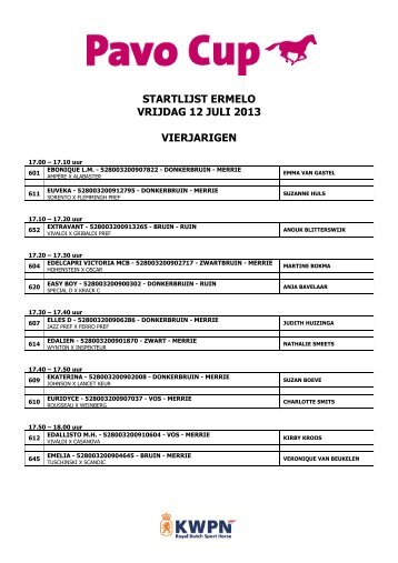 STARTLIJST ERMELO VRIJDAG 12 JULI 2013 ... - KWPN