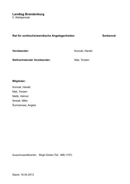 Übersicht Ausschüsse – Ausschussmitglieder - Landtag ...
