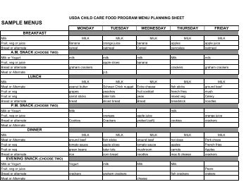 4 week USDA sample menus