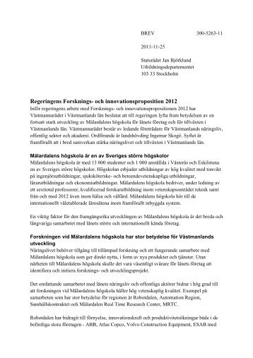 Brevet till Jan Björklund på Utbildningsdepartementet