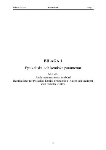 BILAGA 1 Fysikaliska och kemiska parametrar - Länsstyrelserna