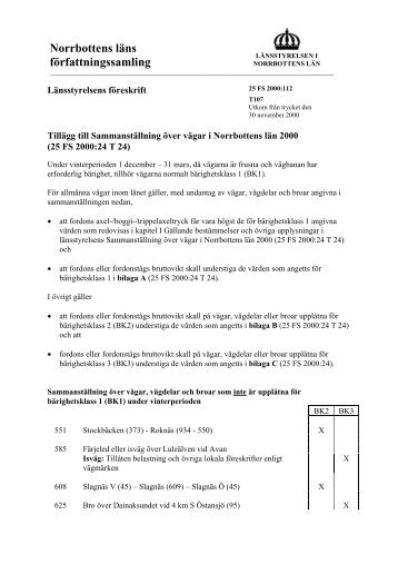 ii. förteckning över riksvägar och länsvägar med ... - Länsstyrelserna