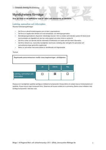 Bilaga 1 Generell förmågebedömning - Länsstyrelserna