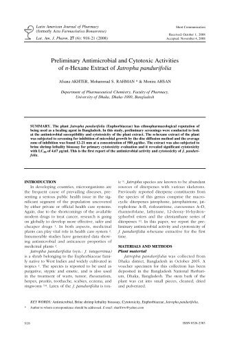 Jatropha pandurifolia - Latin American Journal of Pharmacy