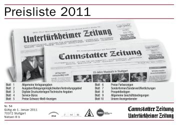 Preisliste 2011 - Cannstatter Zeitung ONLINE