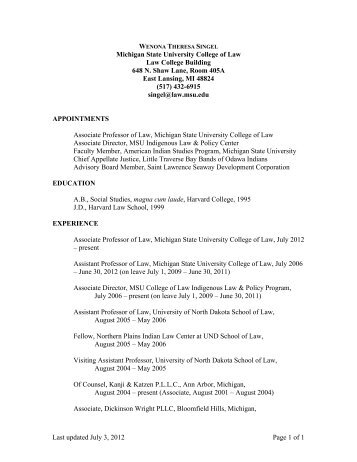 Curriculum Vitae - the Michigan State University College of Law.