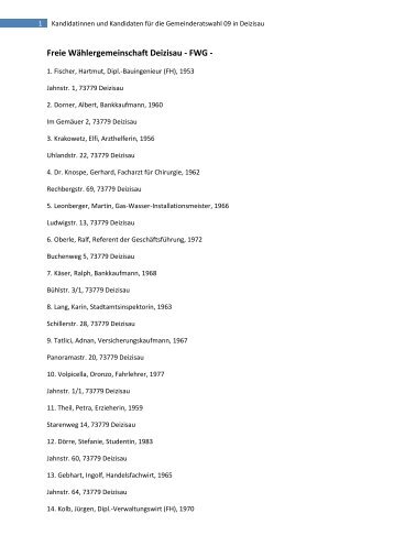 Kandidatinnen und Kandidaten für die Gemeinderatswahl 09 in ...