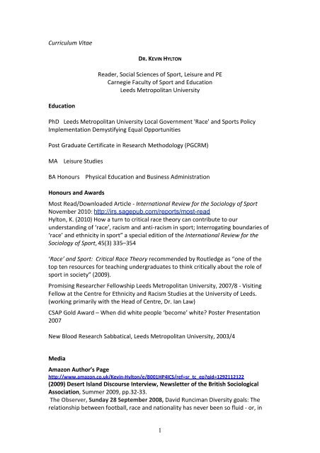 Curriculum Vitae - Leeds Metropolitan University