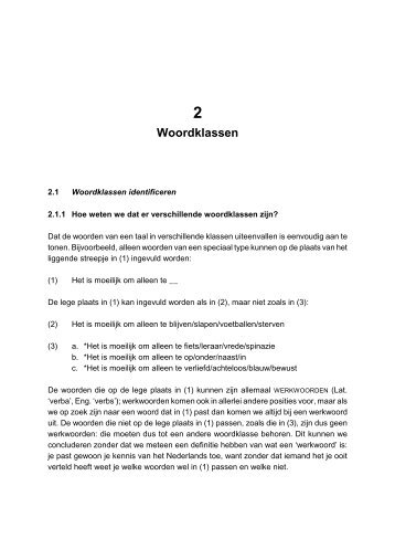 Hoofdstuk 2: Woordklassen - Faculteit der Letteren