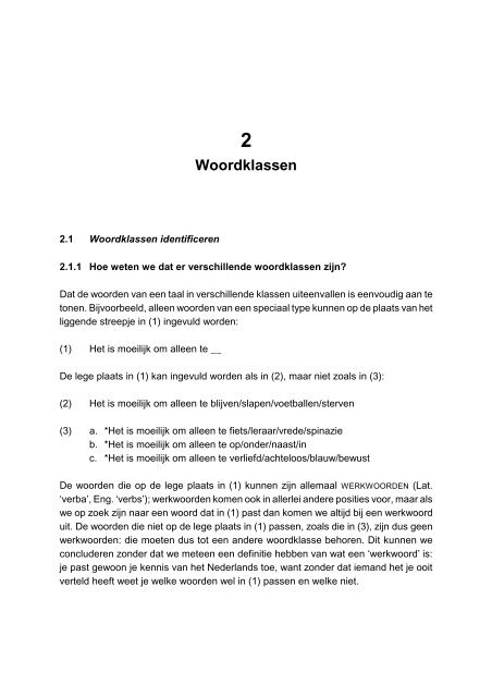 Hoofdstuk 2: Woordklassen - Faculteit der Letteren