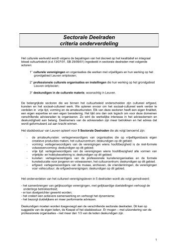 Sectorale deelraden - criteria onderverdeling [ PDF ... - Stad Leuven
