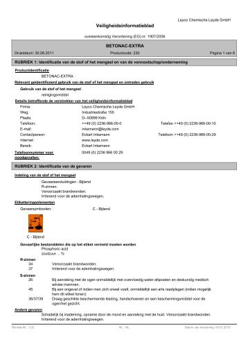 Veiligheidsinformatieblad - LEYCO CHEMISCHE LEYDE GmbH