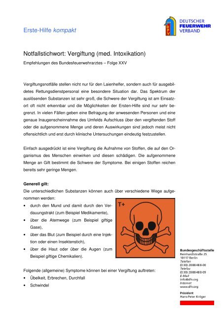 Erste-Hilfe kompakt Notfallstichwort: Vergiftung (med. Intoxikation)