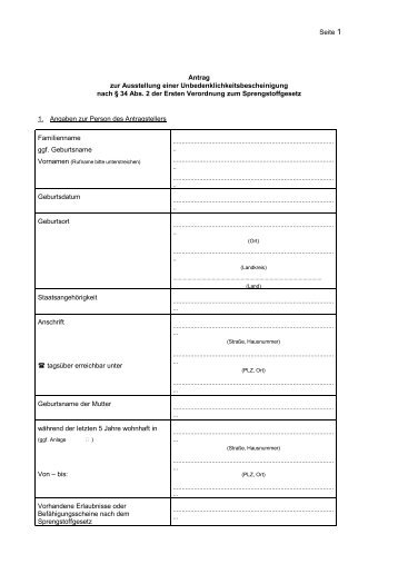 Antrag auf Erteilung einer Unbedenklichkeitsbescheinigung