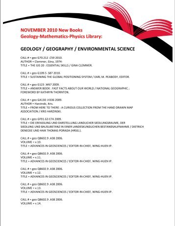 NOVEMBER 2010 New Books Geology-Mathematics-Physics Library