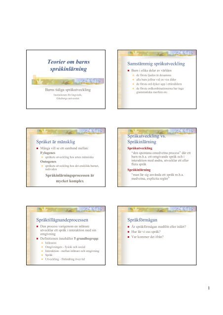 Teorier om språkutveckling - Institutionen för lingvistik vid Göteborgs ...