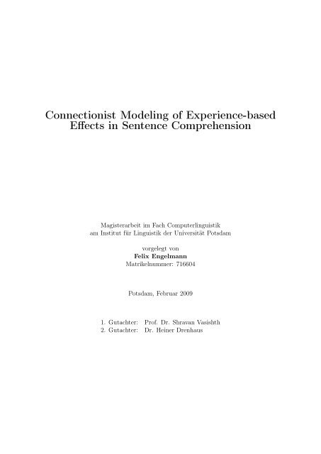 Connectionist Modeling of Experience-based Effects in Sentence ...
