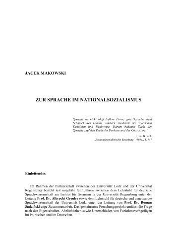 ZUR SPRACHE IM NATIONALSOZIALISMUS