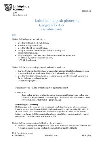 Lokal pedagogisk planering Geografi åk 4-5