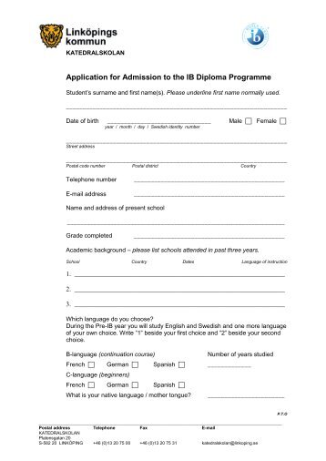 Application for Admission to the IB Diploma Programme