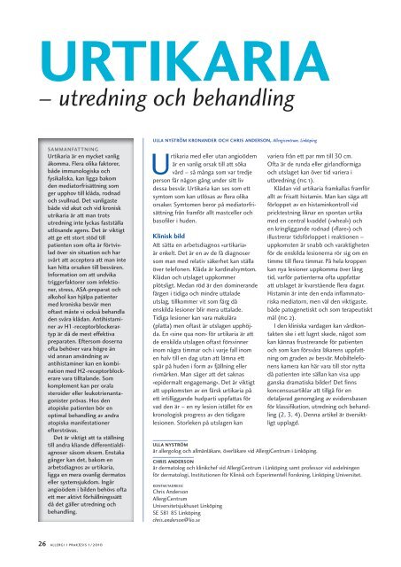 Urtikaria, utredning och behandling