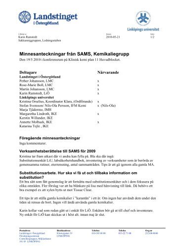 Minnesanteckningar från SAMS, Kemikaliegrupp - Landstinget i ...