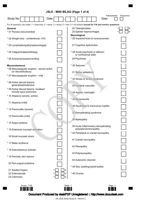 Study No Date Data JSLE - MINI BILAG (Page 1 of 4)