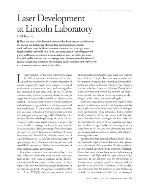Laser Development at Lincoln Laboratory - MIT Lincoln Laboratory