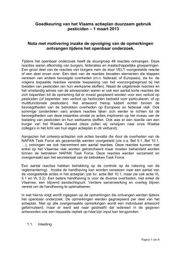 Goedkeuring van het Vlaams actieplan duurzaam gebruik ... - Lne.be