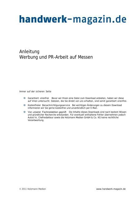 Merkblatt Messen: Werbung und PR-Arbeit - Handwerk-Magazin