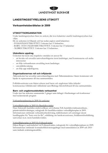 LANDSTINGSSTYRELSENS UTSKOTT Verksamhetsberättelse år ...