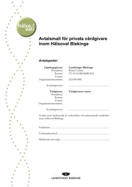 Avtalsmall Landstinget Blekinge