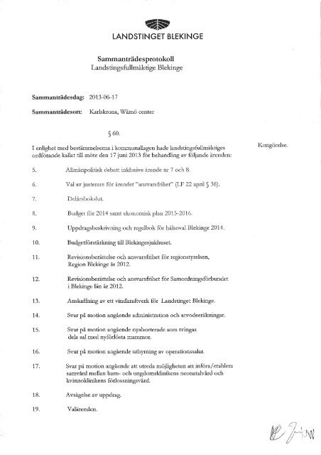 17 juni - Landstinget Blekinge